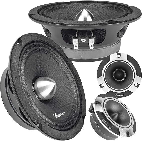 TIMPANO 1500 W Bundle with 2X 6.5 TPT-MR6-4 Bullet Midrange Speaker 500 Watts 4 Ohm + 2X TPT-ST2 3.5" 250 Watts Peak Super Tweeters for Car Audio Systems 2 Speakers, 2 tweeters
