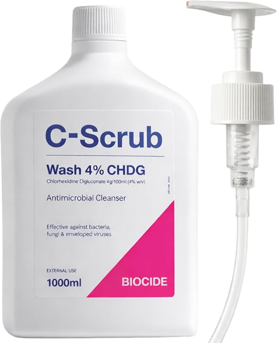 Chlorhexidine 4% w/v Hand and Skin Cleanser Wash 1000 ml with Pump Dispenser Anti-Microbial Disinfectant with Bergamot and Neroli Scent