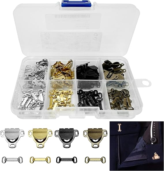 Trouser Fasteners Hook and Bar, 48 Sets Hook and Eye Fastenings, Hook and Eye Sew On Eye Fastener Closures for Repairing Trousers, Sewing, Repairing Dress, Skirts, Fashion Clothing, Arts & Crafts