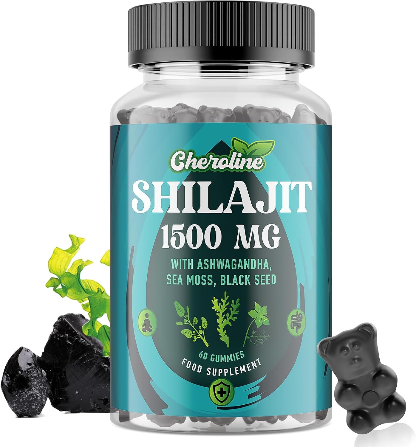 Shilajit Sea Moss and Ashwagandha Gummies 1500mg Per Serving, Enriched with 60% Fulvic Acid & 85+ Trace Minerals, High Strength Complex for Energy, More Convenient Than Resin (60 Count (Pack of 1))