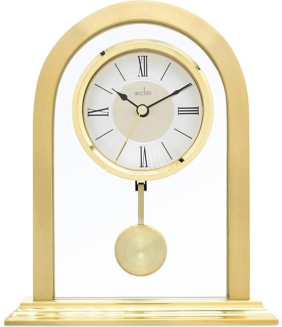 Acctim 36938 Colney Stylish Metal and Glass Pendulum Quartz Mantel Table Clock in Gold