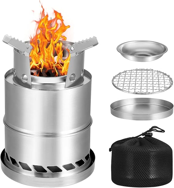 Table Top Fire Pit, Portable Smokeless Tabletop Firepit, Safe Burning Stainless Steel Mini Fireplaces, Outdoor Small Fire Bowl Camping Stove with Travel Bag for Garden Patio, Fueled by Pellets or Wood