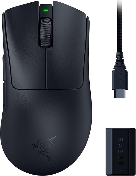 Razer DeathAdder V3 Pro + HyperPolling Wireless Dongle Bundle Gaming Mouse, Wireless, 2.3 oz 63 g, Supports 8000 Polling Rate, Ergonomic Focus Pro, 30K, Optical Sensor, DeathAdder Buisley Pro, Hyperpolling Wireless Dongle Bundle