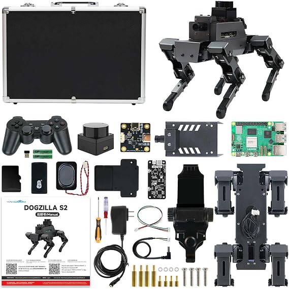 Yahboom ROS2 Robot Dog with RPi 5 AI Model Voice Embodied Intelligence OpenCV Programmable Bionic Quadruped AI Robotic Dog,for Educational Python Programming (DOGZILLA S2 with Pi 5-4G with AlumBox)