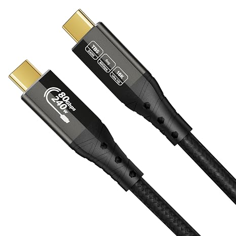 ZIKNYDO USB 4 for Thunderbolt 5 Cable, USB C 80Gbps Data Transfer, 120Gbps Bandwidth for 16K/Dual 8K Displays, PD3.1 240W Charging 0.5m, for Thunderbolt 4, SSD, MacBook M4 Pro, Docking, eGPU (1.6FT)