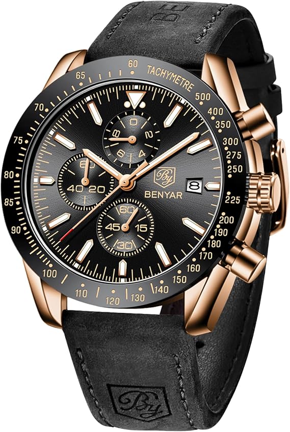 BENYAR Watch for Men Analog Quartz Chronograph Waterproof Luminous Designer Big Face Mens Wrist Watches Business Sport Casual Dress Elegant Gifts for Men