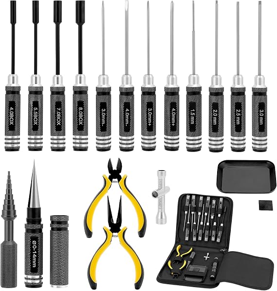 QWORK® 18 in 1 RC Tool Set, RC Car Tool Set, for RC Cars, Boats, Racing Drones, Robots