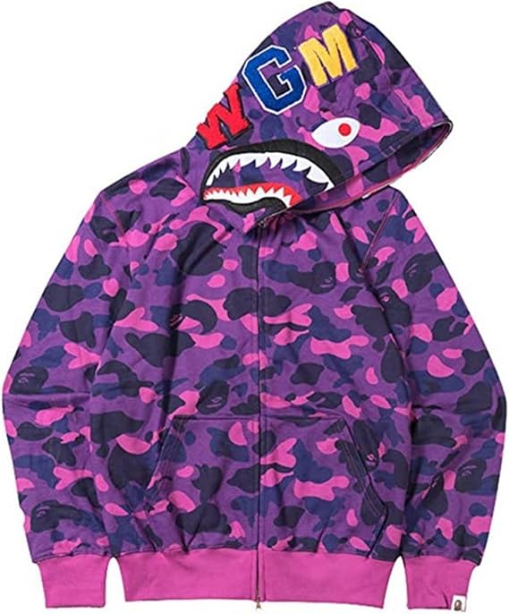 YEBIRAL Men's Bape Shark Hoodie Women's Hoodie 3D Camouflage Bape Hoodie Shark Head Shark Jacket Hip Hop Streetwear Pullover Unisex Loose Casual Sweat Jacket with Hood