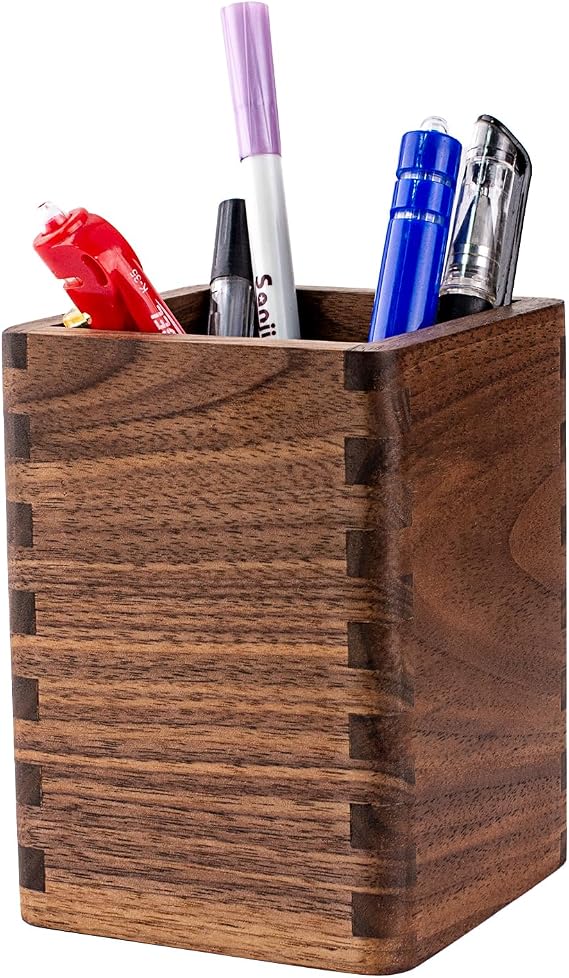 Walnut Pencil Pen Holders Holder Stand for Desk Geometric Pencil Cup Pot Cute Desktop Office Supplies, Makeup Brushes Organizer (Walunt)