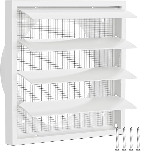 Hon&Guan Rectangular 150 mm Ventilation Grille with Moving Slats & Mosquito Net, 175 mm x 175 mm Exterior Air Conditioning Ducts Ventilation Cover for Garage, Extractor Hood