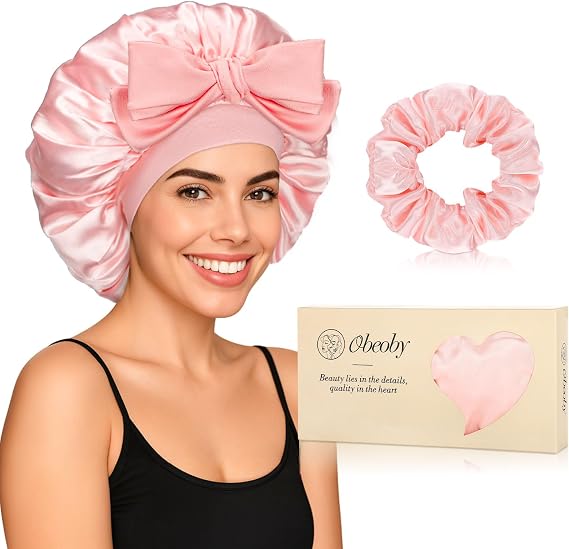 obeoby Double-Layer Satin Silk Sleep Bonnet for Women with Adjustable Tie Band