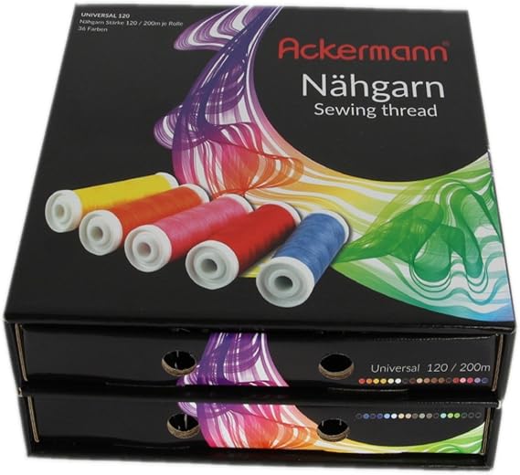 36 Colours x 200 m Ackermann Universal 120 Sewing Thread (All-Sewer) in Handy Box. Ackermann Universal 120 Sewing Thread Box Sewing Thread Assortment Set Sewing Thread Assortment Set Quality Thread
