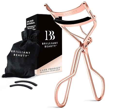 Brilliant Beauty Eyelash Curler - Award Winning - With Satin Bag & Refill Pads - No Pinching Just Dramatically Curled Eyelashes & Lash Line in Seconds. Get Gorgeous Eye Lashes Now! by Brilliant Beauty
