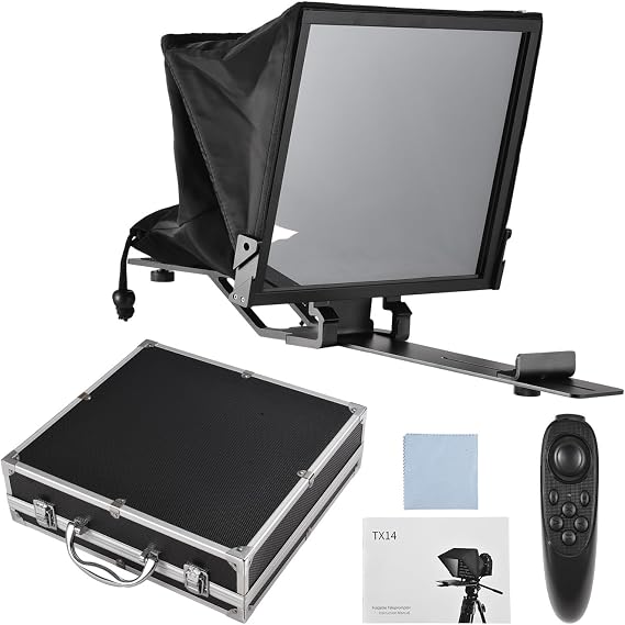 Teleprompter, Teleprompter For Laptop For Camera with Remote Control Cleaning Cloth Foldable 14in Smartphone Control For Online Teaching Live Streaming