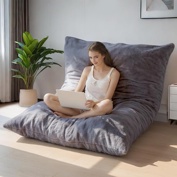 MAXYOYO Giant Bean Bag Bed - Square Bean Bag Chair - Large Sofa with Plush Cover and Fluffy Filling Included for Adult, Couples, Guest (Charcoal, Double)