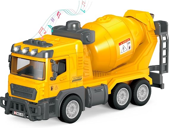 Toddler Construction Trucks, Kids Cement Mixer Toy with Automatic Rotating Drum, Lights & Sounds, Push-and-Go Vehicle for Boys Girls Age 3 4 5 6, Birthday for Toddlers