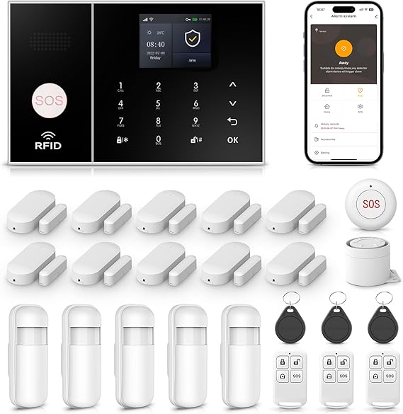 LWOHSI Alarm Systems,Wifi Home Security System wiht Door/Window Sensor,Motion Detectors,120dB Loud Siren,GSM 4G Call/SMS/Tuya Phone App Real-Time Alerts,Compatible with Alexa/Google