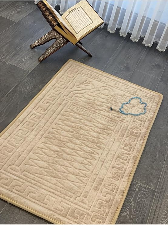 Diz Ağrıtmayan Kadife Seccade, 70 x 120 cm, Açık Bej