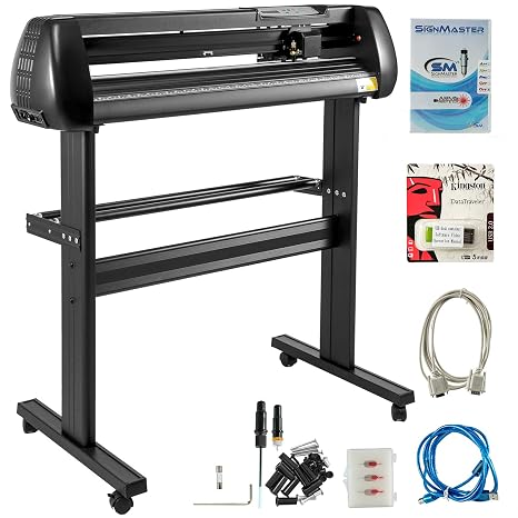 VEVOR 870 mm Vinyl Cutting Plotter 34 Inch 3 Blades Plotter Machine Vinyl Cutter Plotter Foil Printer Professional Plotter Cutting with Signmaster Software with Stand for Signs Paper Feed