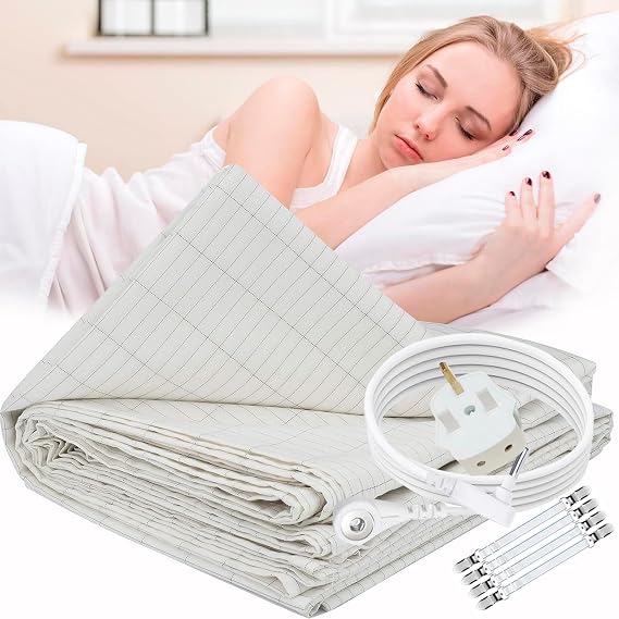 Silver Fiber Grounding Sheet Conductive Grounding Bed Sheet UK Soft Earthing Bed Sheets Mat Therapy for Better Sleep 68x132cm Beige