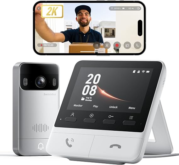 SwitchBot Doorbell Camera Wireless, 2K Video Doorbell with 4.3 Inch Screen, Head-to-Toe View, 2-Way Audio, Motion Detection, Wireless Intercom System, Compatible with Alexa