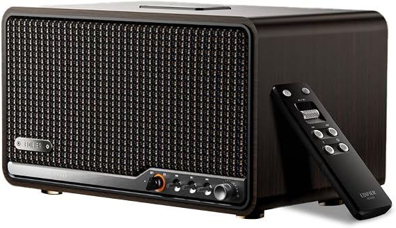 EDIFIER S300 Wi-Fi Bluetooth Speaker, Wireless, 80W Output, High Resolution Compatible LDAC/USB-C/AUX 24bit/96kHz, AirPlay2 Compatible, MDF Wooden Cabinet, Heavy Bass, Tabletop Home Speaker