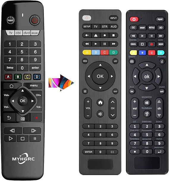 4イン1ユニバーサルリモコン Roku/Vizio/Sonic/Zenith/Samsung/LG/Sony/Technics/Xbox/ストリーミングメディアプレーヤー/DVDコンボ/CBL/VCR、ほとんどのストリーマーおよびその他のA/Vデバイス用