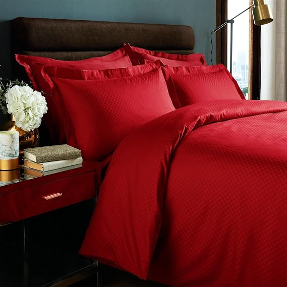 100% Egyptian Cotton Duvet Set Covers Breathable Naturally Hypoallergenic Bed Set for Home or Hotel [King, Red]