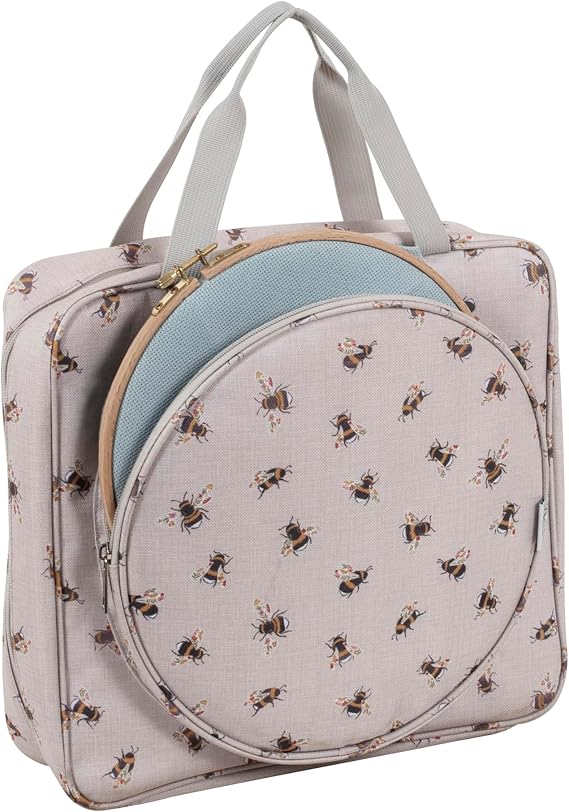 Hobby Gift Bee Craft Bag Embroidery & Cross Stitch Projects Multi-Hoop Frame Storage Up to 25cm with 2 Zipped Pockets for Yarn, Patterns, Pins, and Accessories Lightweight & Durable 12x35x35cm