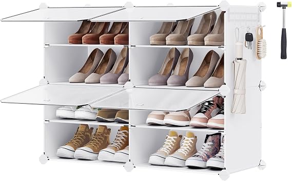 SONGMICS Interlocking Shoe Rack, 4-Slot Plastic Storage Organiser