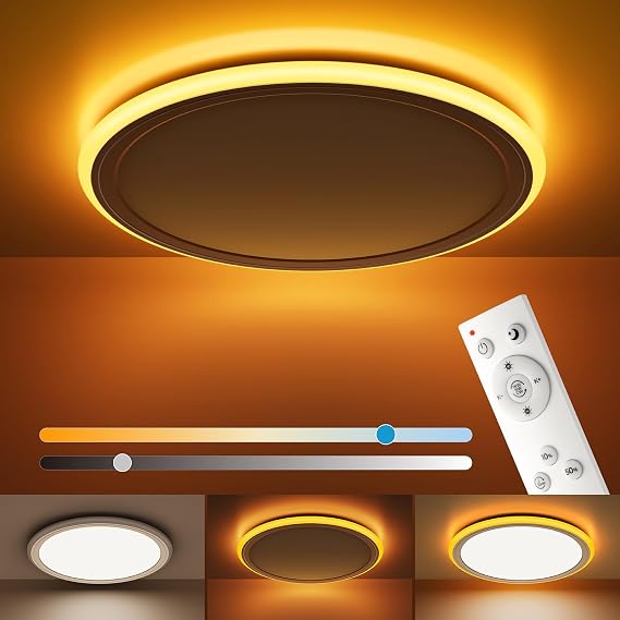 BLNAN Dimmable LED Ceiling Light with Remote Control, 2000K Nightlight, 24W Bathroom Lights Ceiling, 3000K-6500K Ceiling Lights for Bedroom, Kitchen, Living Room, Kid's Room, Round White 33CM [Energy Class E]