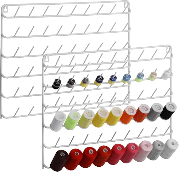 Thread Holder Wall Mount 54 Spools Sewing Thread Rack Embroidery Thread Organizer Rack Sewing Thread Holder White with Hanging Tools for Quilting Braiding Hair Metal 2 Pack