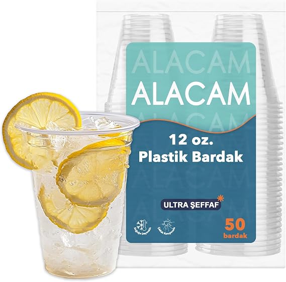 [50 Pieces] Pied Transparent Disposable Plastic Cup, Cold Drink, Lemonade, Juice, Party Cup (12 Oz - 350 ML)