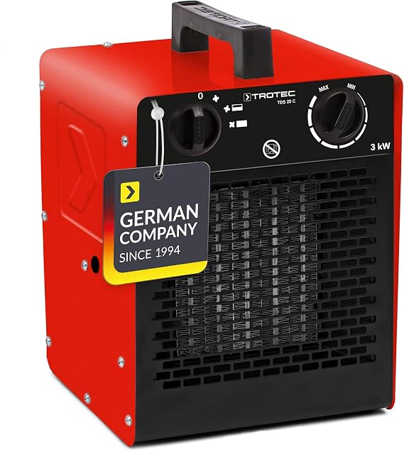 TROTEC Seramik ısıtıcı elektrikli ısıtıcı TDS 20 C 3.000 Watt'a kadar çok kademeli sıcaklık ayarı (3 kW) termostatlı inşaat ısıtıcısı