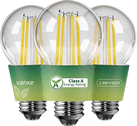 Vanke E27 Screw Bulb, 3.8W=60W, Warm White 2700K, LED Filament Bulb, 3-Pack [Energy Class A]