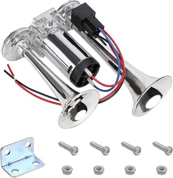 12v 車用エアホーン 120db デュアルトランペット スーパーラウドトレイン 電動ホーン コンプレッサー付き エアホーンスピーカーキット 車 Suv トラック ボート カーアクセサリーに対応 シルバー