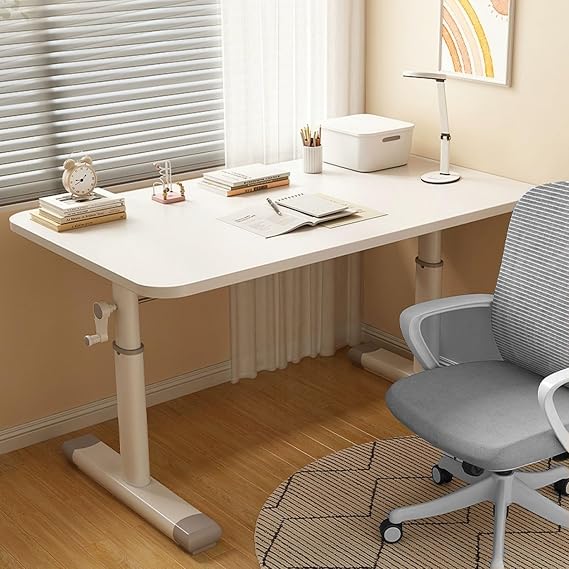 White Small Computer Desk, Modern Simple Style Desk, Rotating Button Adjustable Height 26.5-35.4" Standing Table, Work Desk for Home, Small Apartment, Guest Room ( Color : White , Size : 100cm/39.3inc