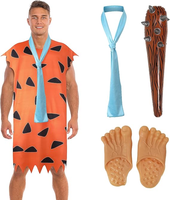 4PCS Mens Caveman Costume Stone Age Fancy Dress Halloween Cosplay