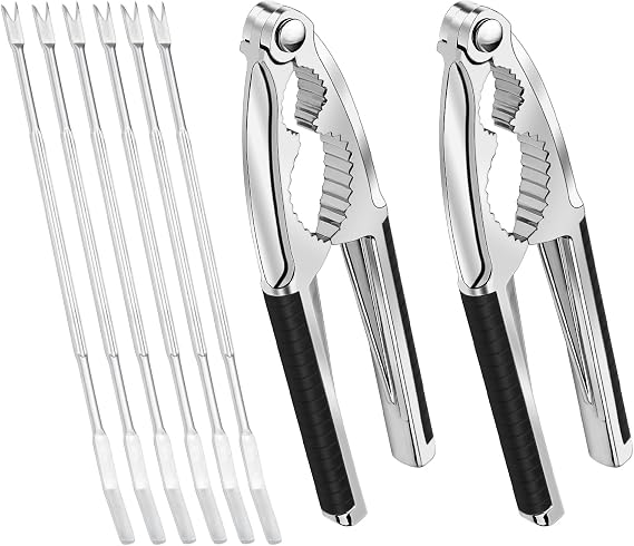 Nut Crackers, 8Pcs Multi-Purpose Stainless Steel Seafood Pecan Cracker, Non-slip Handle Walnut Cracking Tools (Black)