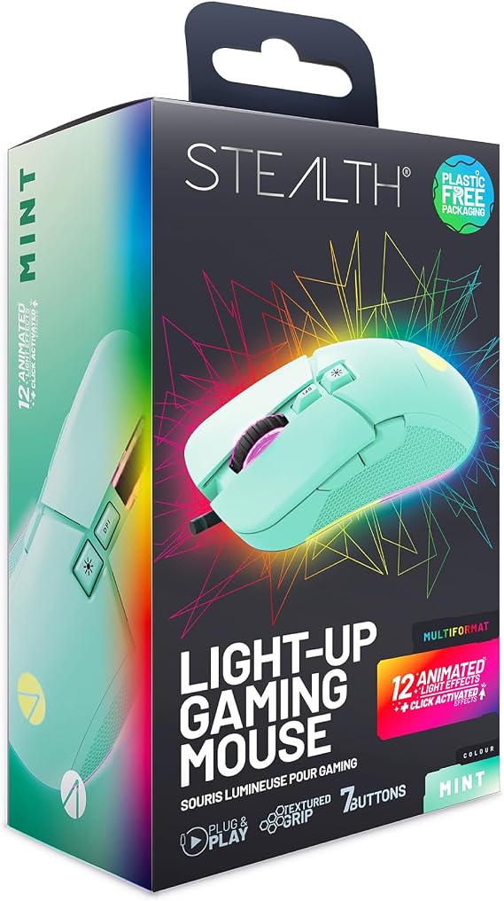 STEALTH Pastel Green LED Light-Up 7-Button Gaming Mouse - Comaptible with Gaming Consoles and PC