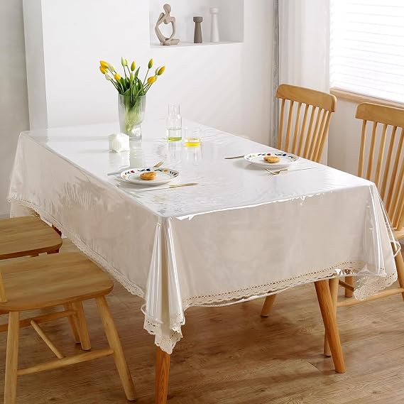 Clear PVC Tablecloth, Thick Plastic Wipe-able Rectangle Table Protector, Waterproof/Oil Proof Heavy Duty Transparent Table Cover for Dining Table Kitchen Picnic (140 * 220cm)