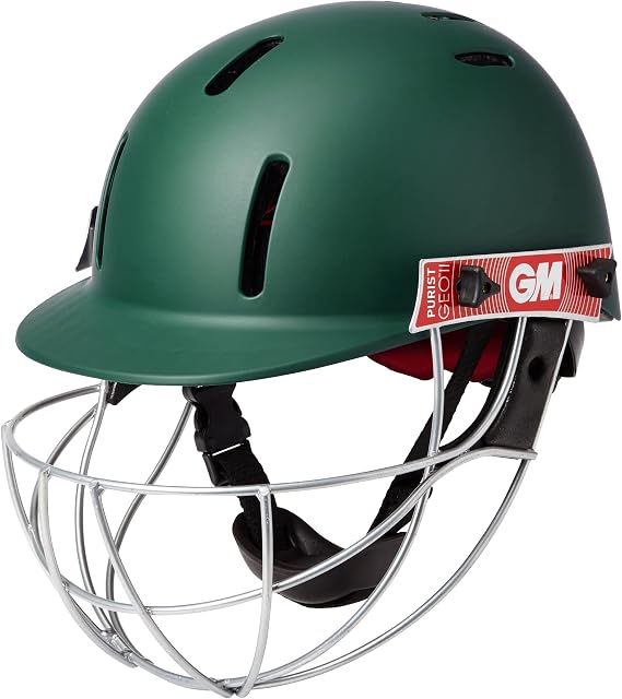 GM | Cricket Helmet | Purist GEO II | BSI Approved Batting Fielding Head Protection - Junior Size Ball Only | Ultra-Strong Geodesic Grille | Green | Small Junior 520-550 mm | Gunn & Moore