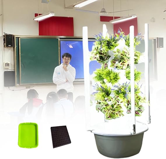 Hydroponic Tower, Hydroponic Tower Grow Kit, Vertical Tower Automated Aeroponics with LED Grow Light with PH Test Paper, for Fruits and Vegetables,7Layer-Green