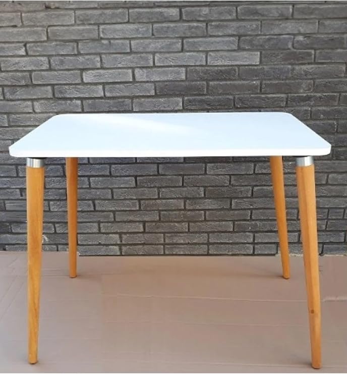 Depolife Ahşap Ayaklı Mutfak Salon Yemek Masası 60x90 Cm Gürgen Masif Ayak Beyaz Çalışma Masası