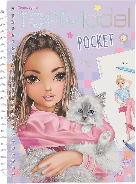 Depesche 13445 TOPModel - Cep boyama kitabı, pratik boyutta, kıyafet tasarlamak için 120 sayfa, çıkartma sayfalı ve spiral ciltli boyama kitabı