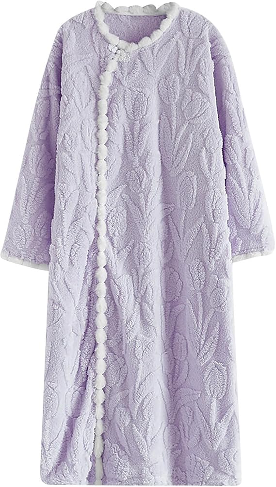 Clearance Womens Fleece Plush Robe Soft Warm Bathrobe Winter House Coat Long Robes Loungewear Ladies Dressing Gowns Nightwear Christmas
