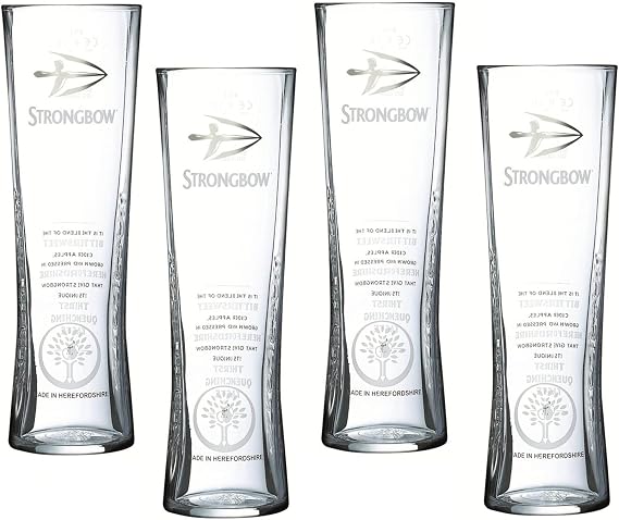 Strongbow Heritage Pint Glasses CE 20oz / 568ml - Set of 4 | Toughened Draft Cider Glasses, Arc Fully Tempered Pint Glasses
