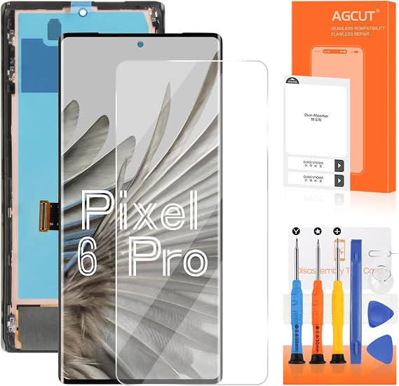 AGCUT OLED Screen Replacement for Google Pixel 6 Pro LCD Screen for Google Pixel 6 Pro GLUOG G8VOU LCD Display Digitizer Touchscreen Assembly with Repair Tools (Black with Frame, Support Fingerprint)