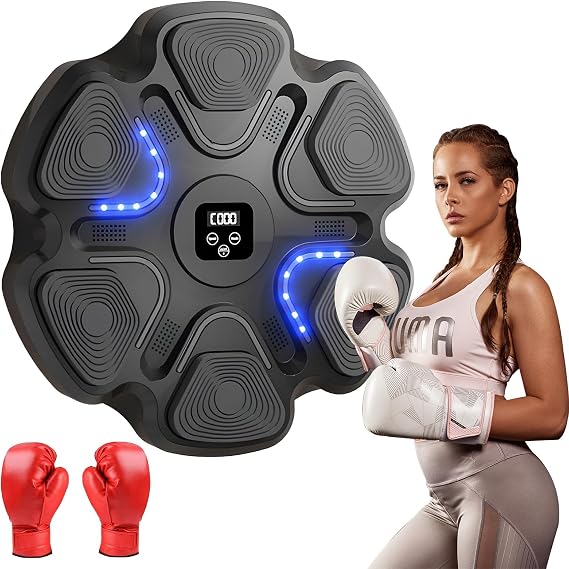 Smart Music Boxing Machine, Bluetooth Connection Boxing Machine with LED Light, 9 Level Speed Adjustment Boxing Training Equipment, USB Charging Wall Mounted Punching Machine with Boxinggloves