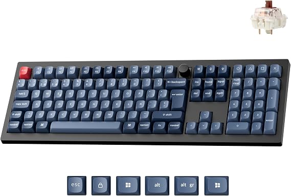 Keychron V6 MAX Wireless Gaming Mechanical Keyboard, 2.4 GHz/Bluetooth/Cable, Spanish QWERTY Distribution, QMK Programmable, Compatible with Mac, Windows and Linux, Gateron Jupiter Brown Switches